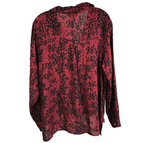 Rock & Republic Blouse Womens Sz XL Red Black Hi Low Long Sleeves Collared Top - Picture 3 of 10